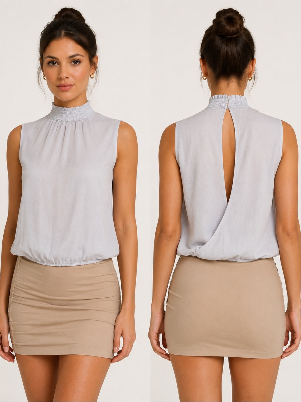 NWT Express Smocked Neck Open Back Sleeveless Blouse